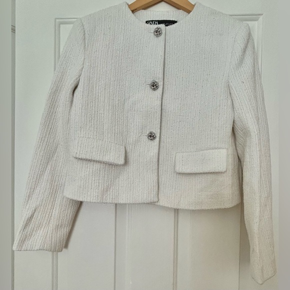 ZARA Structured Metallic Thread Cropped Jacket - Picture 10 of 13